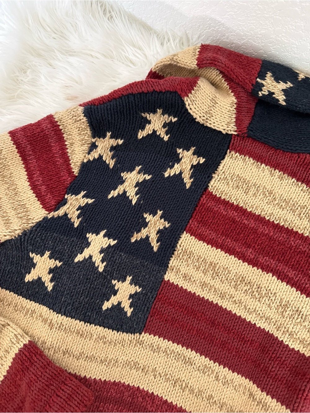 Ralph Lauren Red, Cream & Navy Americana Star Stripe Shawl Cardigan - Picture 5 of 5